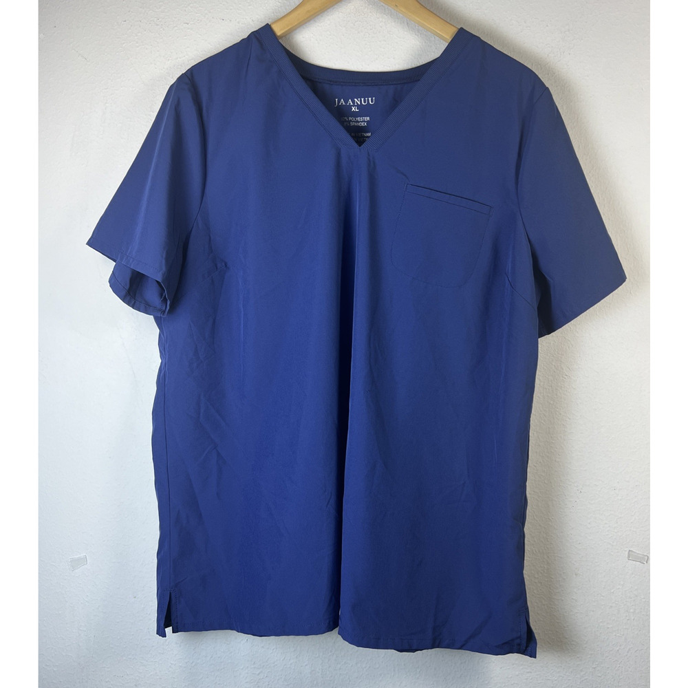 Jaanuu Scrub Top medical XL Blue Short Sleeve Stretch V Neck J96106